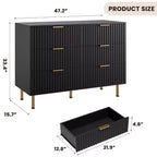 6-Drawer Double Dresser, 47.2 Fluted Wood Chest with Deep Storage & Large Top - TV Stand for Living Room, Bedroom, Hallway