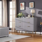 6-Drawer Double Dresser, 47.2 Fluted Wood Chest with Deep Storage & Large Top - TV Stand for Living Room, Bedroom, Hallway
