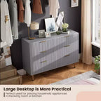 6-Drawer Double Dresser, 47.2 Fluted Wood Chest with Deep Storage & Large Top - TV Stand for Living Room, Bedroom, Hallway