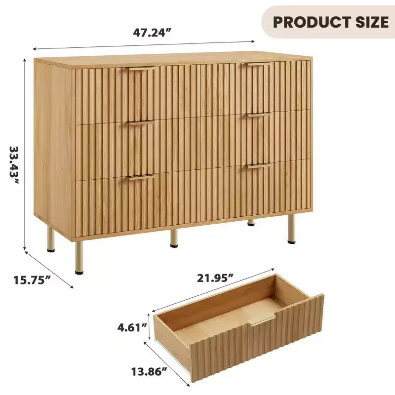 6-Drawer Double Dresser, 47.2 Fluted Wood Chest with Deep Storage & Large Top - TV Stand for Living Room, Bedroom, Hallway