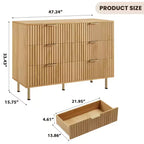 6-Drawer Double Dresser, 47.2 Fluted Wood Chest with Deep Storage & Large Top - TV Stand for Living Room, Bedroom, Hallway