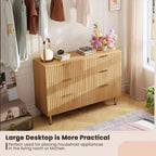 6-Drawer Double Dresser, 47.2 Fluted Wood Chest with Deep Storage & Large Top - TV Stand for Living Room, Bedroom, Hallway