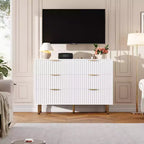 6-Drawer Double Dresser, 47.2 Fluted Wood Chest with Deep Storage & Large Top - TV Stand for Living Room, Bedroom, Hallway