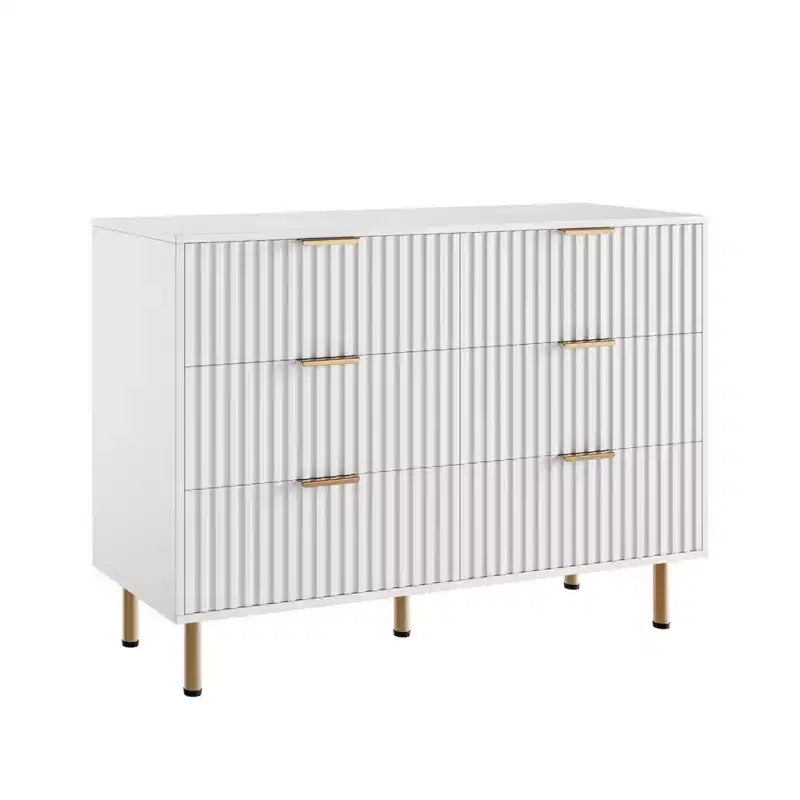 6-Drawer Double Dresser, 47.2 Fluted Wood Chest with Deep Storage & Large Top - TV Stand for Living Room, Bedroom, Hallway