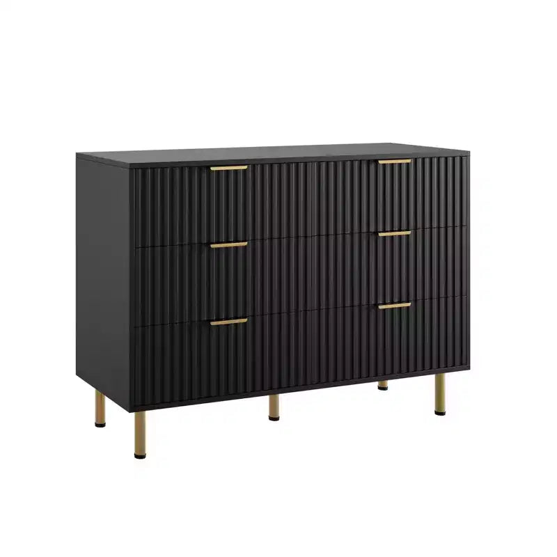 6-Drawer Double Dresser, 47.2 Fluted Wood Chest with Deep Storage & Large Top - TV Stand for Living Room, Bedroom, Hallway