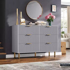 6-Drawer Double Dresser, 47.2 Fluted Wood Chest with Deep Storage & Large Top - TV Stand for Living Room, Bedroom, Hallway