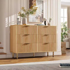 6-Drawer Double Dresser, 47.2 Fluted Wood Chest with Deep Storage & Large Top - TV Stand for Living Room, Bedroom, Hallway