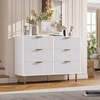 6-Drawer Double Dresser, 47.2 Fluted Wood Chest with Deep Storage & Large Top - TV Stand for Living Room, Bedroom, Hallway