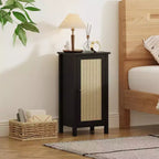 Storage Cabinet with Woven Rattan Door, 2-Tier Space-Saving Freestanding Organizer, Finish Nightstand for Bathroom, Kitchen, Living Room