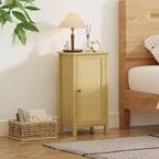 Storage Cabinet with Woven Rattan Door, 2-Tier Space-Saving Freestanding Organizer, Finish Nightstand for Bathroom, Kitchen, Living Room