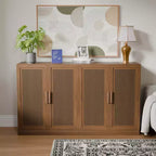 3-Set Rattan Door Sideboard Buffet Storage Cabinets with Adjustable Shelves - 93Lx36H