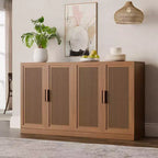 3-Set Rattan Door Sideboard Buffet Storage Cabinets with Adjustable Shelves - 93Lx36H