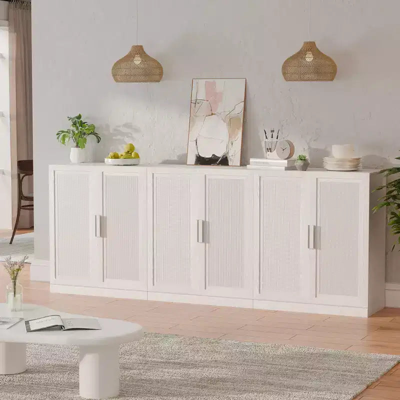 3-Set Rattan Door Sideboard Buffet Storage Cabinets with Adjustable Shelves - 93Lx36H