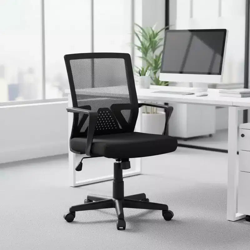 Homy Casa Mid-Back Mesh Desk Chair with Adjustable Height for Home Office or Study Area, Black
