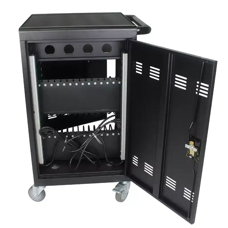 35 Device Mobile Charging Cart Station with Lock Key 2 Locking Caster Steel Construction Laptop and Tablet Storage Cart
