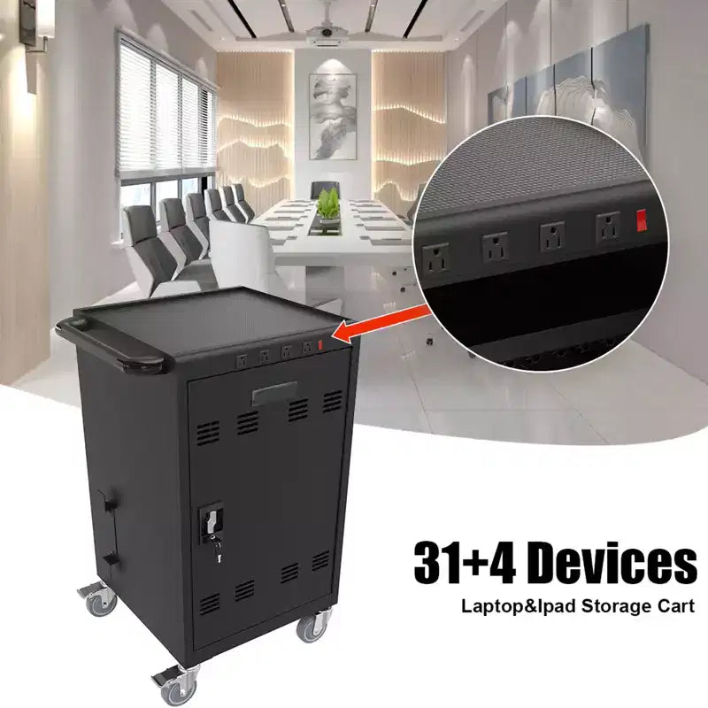 35 Device Mobile Charging Cart Station with Lock Key 2 Locking Caster Steel Construction Laptop and Tablet Storage Cart
