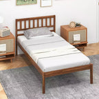 Costway Twin/Full/Queen Platform Bed with Headboard Solid Wood Leg Mattress Foundation Walnut