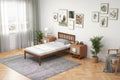 Letto a piattaforma singolo/matrimoniale/queen con testiera, gamba in legno massello, base materasso, noce