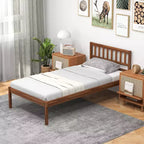Costway Twin/Full/Queen Platform Bed with Headboard Solid Wood Leg Mattress Foundation Walnut