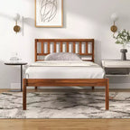 Costway Twin/Full/Queen Platform Bed with Headboard Solid Wood Leg Mattress Foundation Walnut