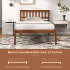 Costway Twin/Full/Queen Platform Bed with Headboard Solid Wood Leg Mattress Foundation Walnut