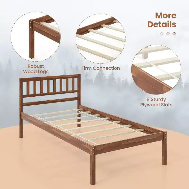 Costway Twin/Full/Queen Platform Bed with Headboard Solid Wood Leg Mattress Foundation Walnut