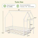 Costway Twin House Floor Bed w/ Storage Shelf & Detachable Clothes Hanger Guardrails