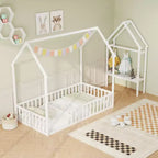 Costway Twin House Floor Bed w/ Storage Shelf & Detachable Clothes Hanger Guardrails