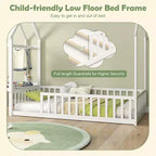 Costway Twin House Floor Bed w/ Storage Shelf & Detachable Clothes Hanger Guardrails