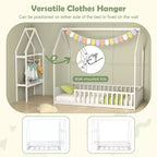 Costway Twin House Floor Bed w/ Storage Shelf & Detachable Clothes Hanger Guardrails