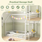Costway Twin House Floor Bed w/ Storage Shelf & Detachable Clothes Hanger Guardrails