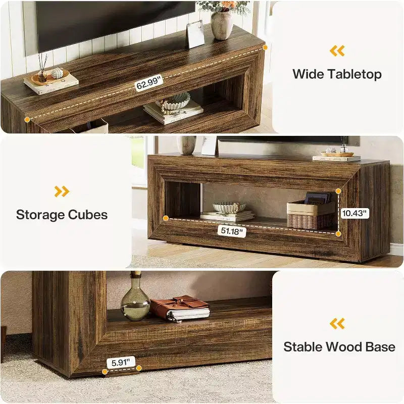 Lantine 63 TV Stand for 55/60/65/75-Inch TV, 2-Tier TV Console, Media Television Console, Entertainment Center for Living Room, Bedroom