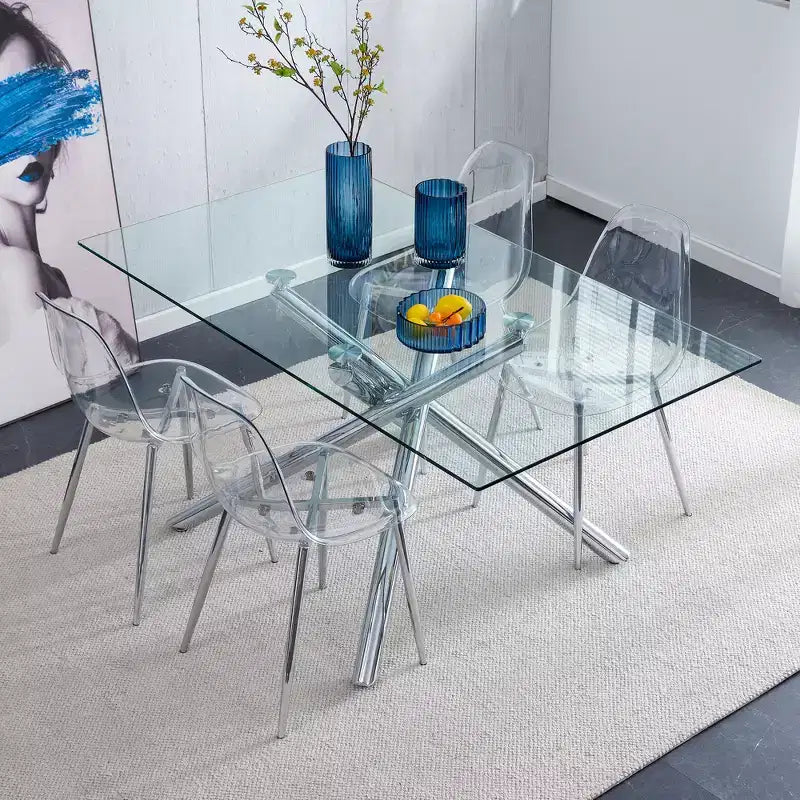 Set of 6 Modern Acrylic Dining Chairs with Transparent Spoon-Shaped Seats, Clear Chairs with Gold Legs, for Dining Room, Kitchen, Living room, Silver
