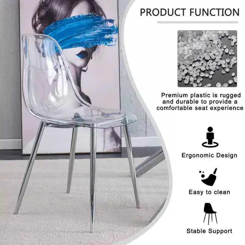Set of 6 Modern Acrylic Dining Chairs with Transparent Spoon-Shaped Seats, Clear Chairs with Gold Legs, for Dining Room, Kitchen, Living room, Silver