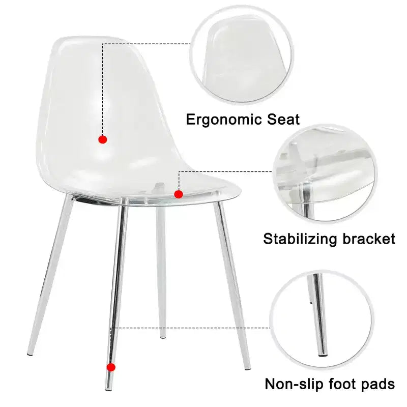 Set of 6 Modern Acrylic Dining Chairs with Transparent Spoon-Shaped Seats, Clear Chairs with Gold Legs, for Dining Room, Kitchen, Living room, Silver