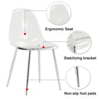 Set of 6 Modern Acrylic Dining Chairs with Transparent Spoon-Shaped Seats, Clear Chairs with Gold Legs, for Dining Room, Kitchen, Living room, Silver