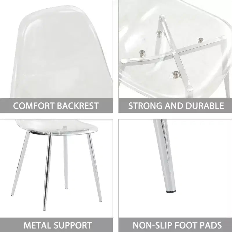 Set of 6 Modern Acrylic Dining Chairs with Transparent Spoon-Shaped Seats, Clear Chairs with Gold Legs, for Dining Room, Kitchen, Living room, Silver