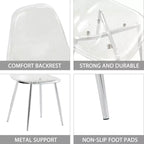 Set of 6 Modern Acrylic Dining Chairs with Transparent Spoon-Shaped Seats, Clear Chairs with Gold Legs, for Dining Room, Kitchen, Living room, Silver