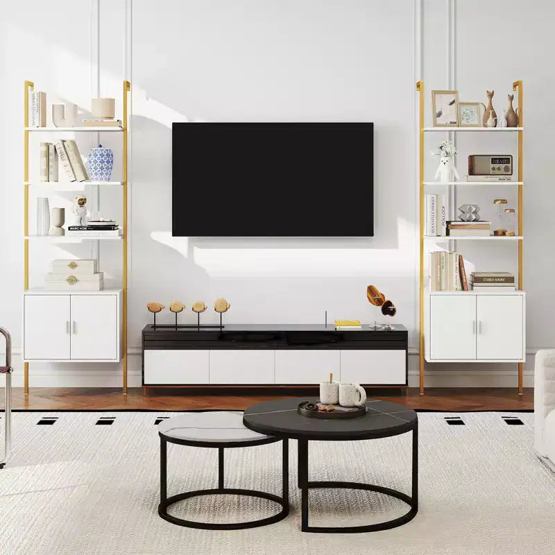 Costway 2PCS 72.5 Tall Bookshelf 5 Tier Wall Mount Ladder Bookcase w/ Cabinet