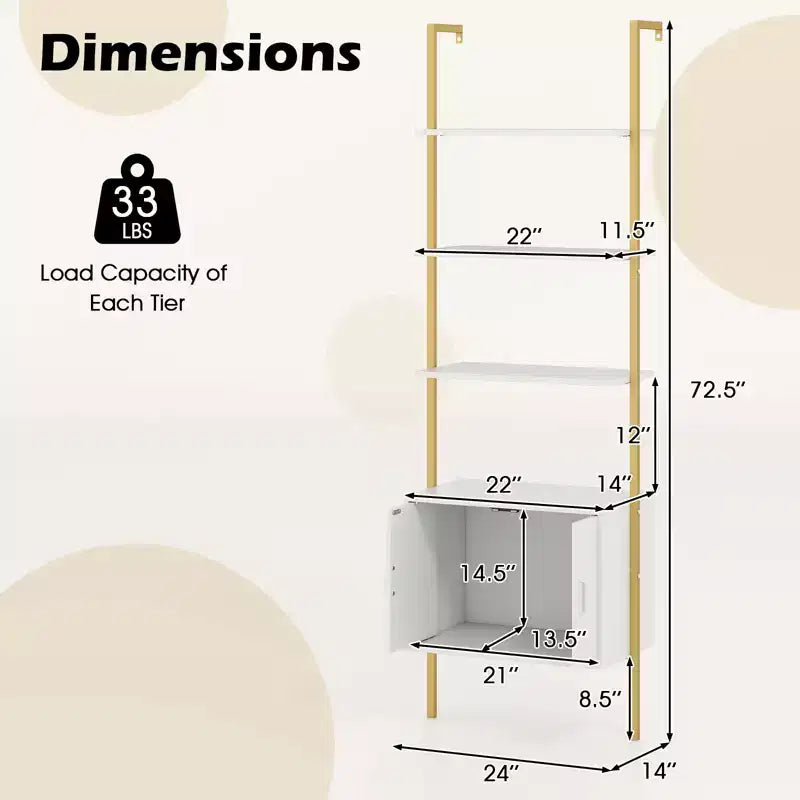 Costway 2PCS 72.5 Tall Bookshelf 5 Tier Wall Mount Ladder Bookcase w/ Cabinet
