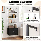Costway 2PCS 72.5 Tall Bookshelf 5 Tier Wall Mount Ladder Bookcase w/ Cabinet