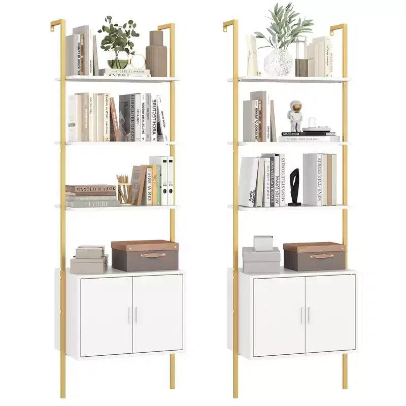Costway 2PCS 72.5 Tall Bookshelf 5 Tier Wall Mount Ladder Bookcase w/ Cabinet