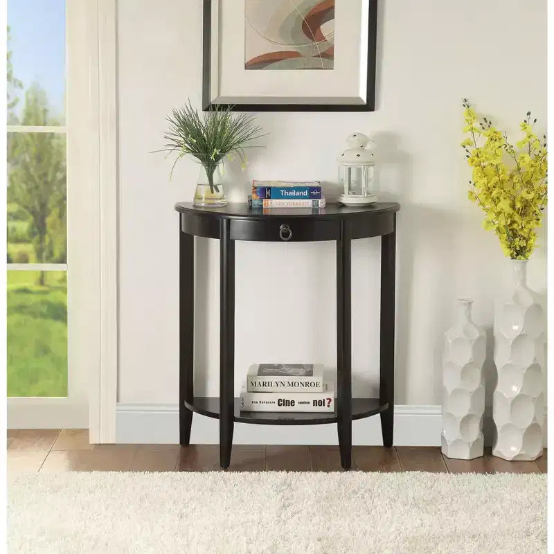 GDFStudio Dain Modern Wooden Half Moon Console Table with 1 Open Shelf