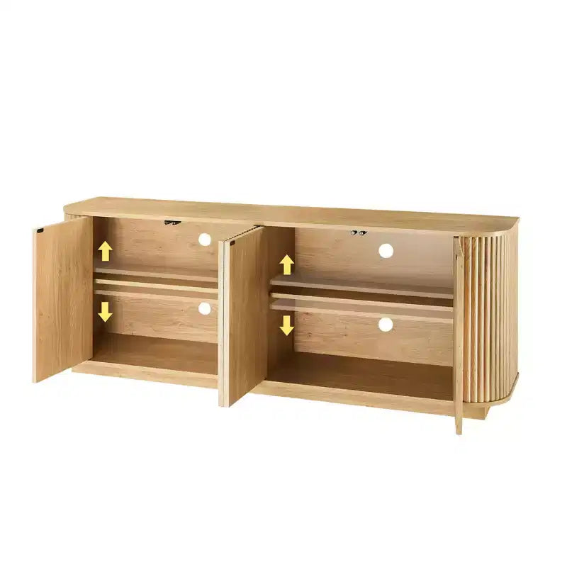 Okak Vertical Striped Wooden Buffet Sideboard Storage Cabinet TV Stand,Curved Corner Pantry Cabinets for Dining Room,Kitchen