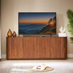 Okak Vertical Striped Wooden Buffet Sideboard Storage Cabinet TV Stand,Curved Corner Pantry Cabinets for Dining Room,Kitchen