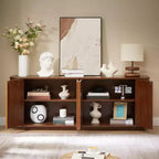Okak Vertical Striped Wooden Buffet Sideboard Storage Cabinet TV Stand,Curved Corner Pantry Cabinets for Dining Room,Kitchen