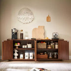 Okak Vertical Striped Wooden Buffet Sideboard Storage Cabinet TV Stand,Curved Corner Pantry Cabinets for Dining Room,Kitchen