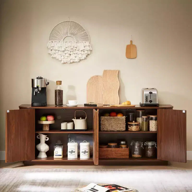 Okak Vertical Striped Wooden Buffet Sideboard Storage Cabinet TV Stand,Curved Corner Pantry Cabinets for Dining Room,Kitchen