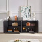 Okak Vertical Striped Wooden Buffet Sideboard Storage Cabinet TV Stand,Curved Corner Pantry Cabinets for Dining Room,Kitchen