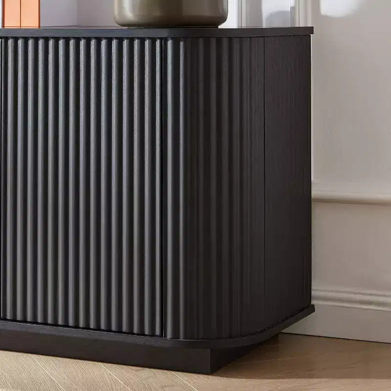 Okak Vertical Striped Wooden Buffet Sideboard Storage Cabinet TV Stand,Curved Corner Pantry Cabinets for Dining Room,Kitchen